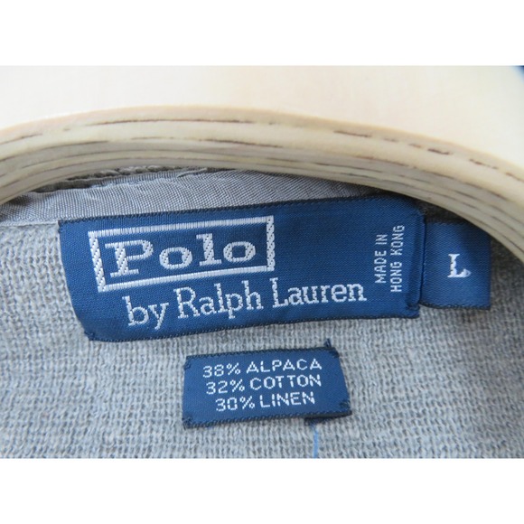 Vintage Polo Ralph Lauren Cardigan Sweater Mens Large Gray Alpaca Linen Button - Picture 6 of 10
